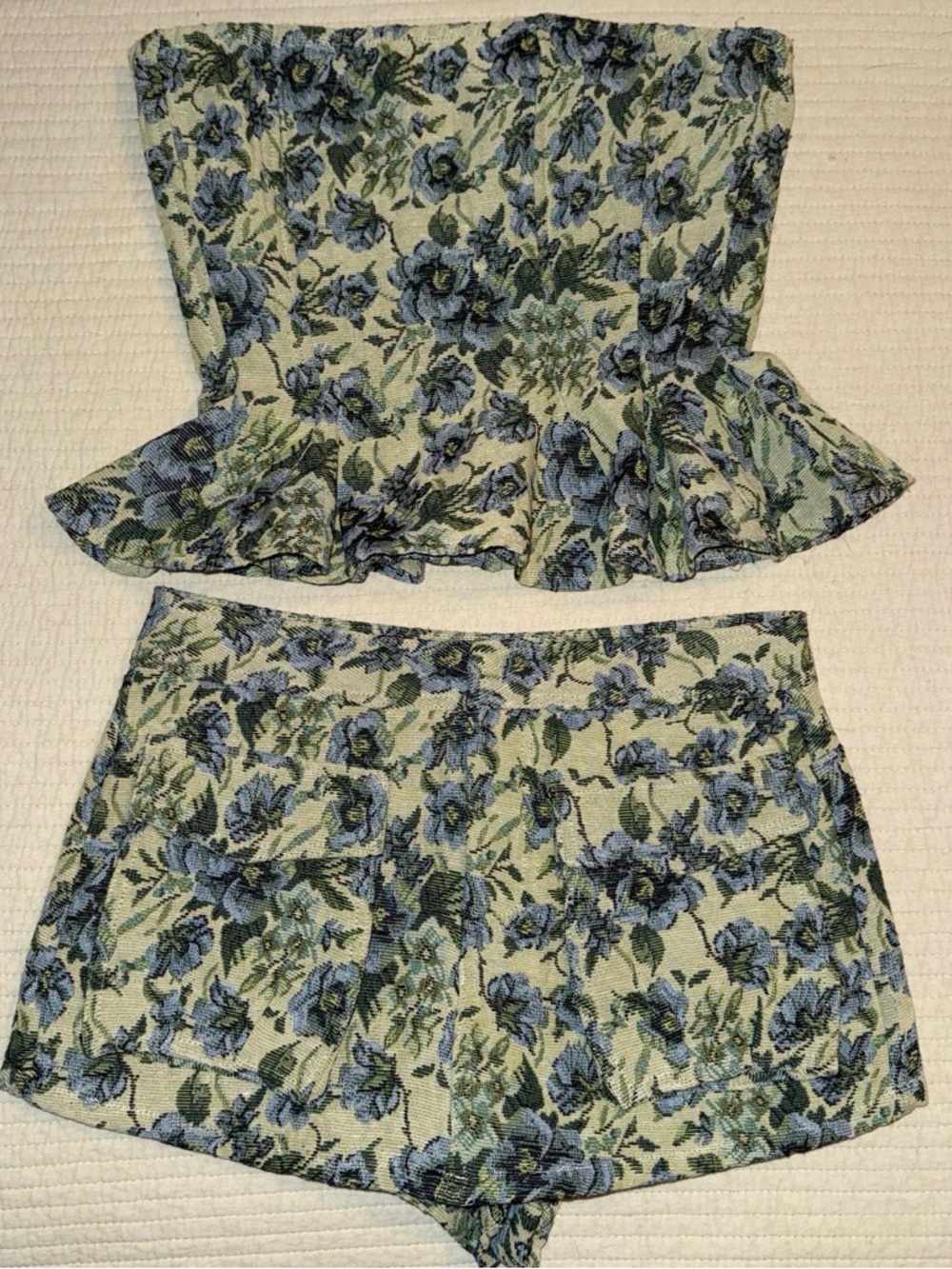 Sofie the Label Blue and Green Floral Jacquard Skort Set